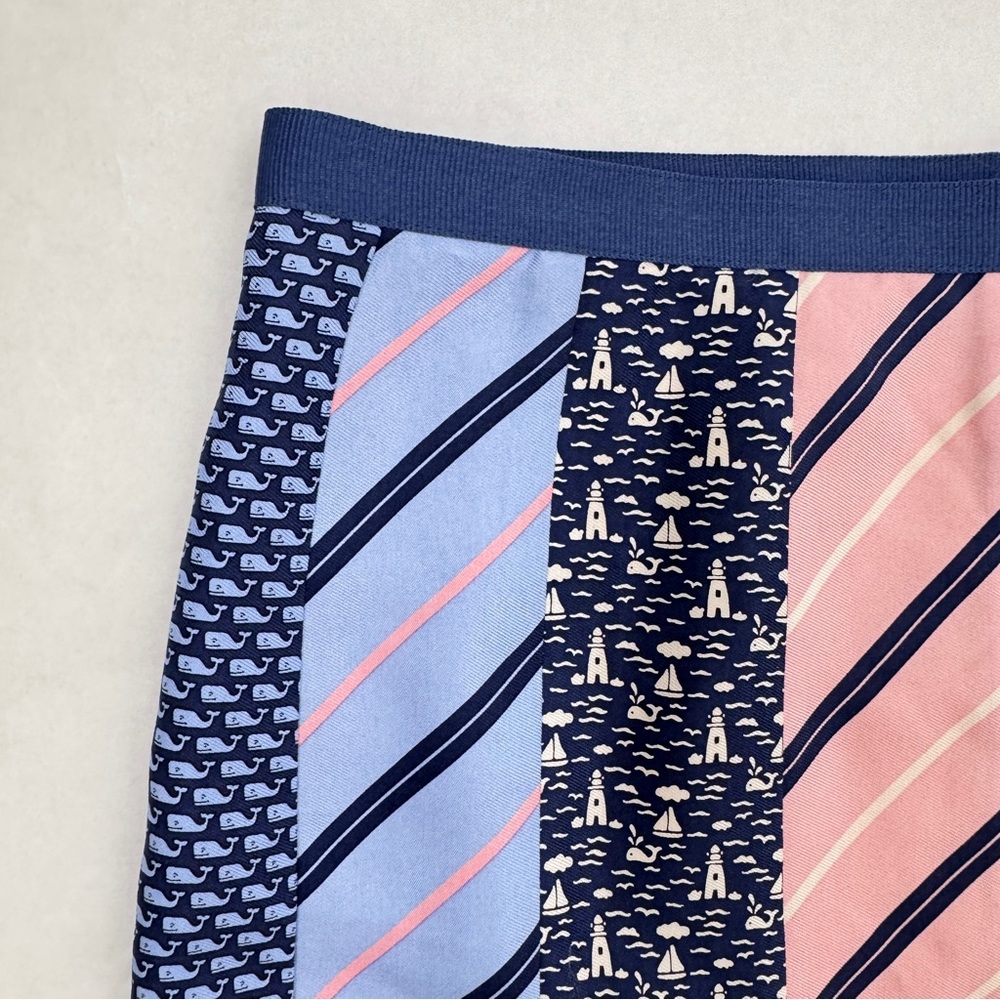 Vineyard Vines Silk Skirt Tie Gal Patchwork Mini Blue Pink Striped Nautical SZ 6 - Picture 4 of 14